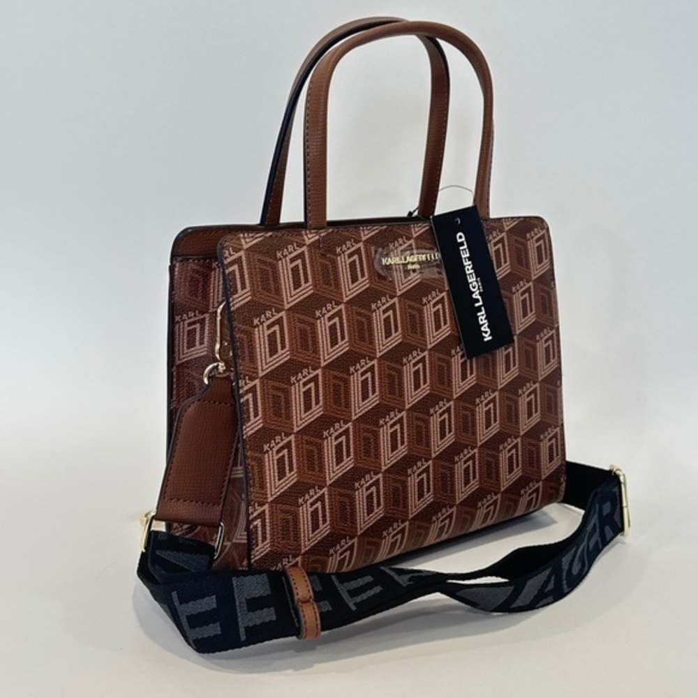 KARL LAGERFELD PARIS Maybelle Zip Top Satchel Shoulder Bag in Brown - Picture 8 of 11